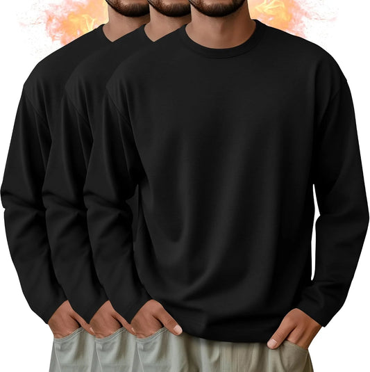3 Pack Mens Long Sleeve Thermal Shirts Crew Neck Tops