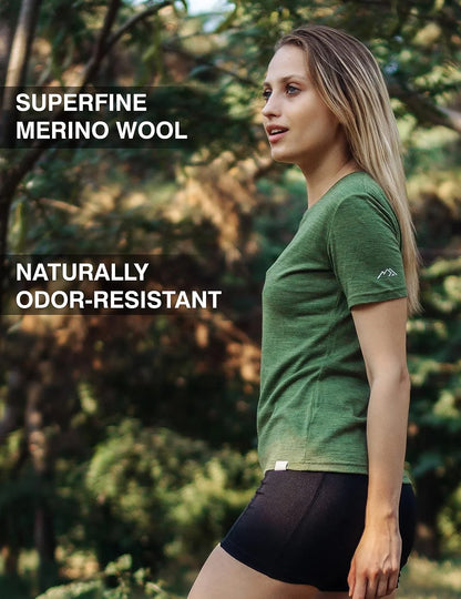 100% Merino Wool Shirt Women - Short Sleeve Tee Base Layer Top Undershirt