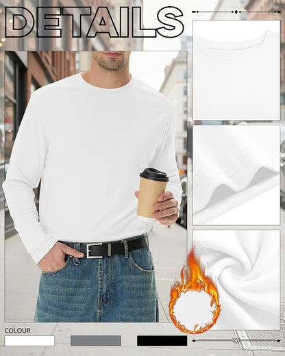 3 Pack Mens Long Sleeve Thermal Shirts Crew Neck Tops