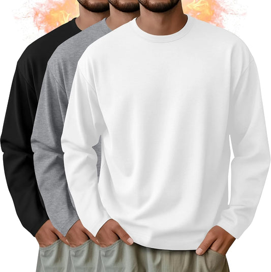 3 Pack Mens Long Sleeve Thermal Shirts Crew Neck Tops