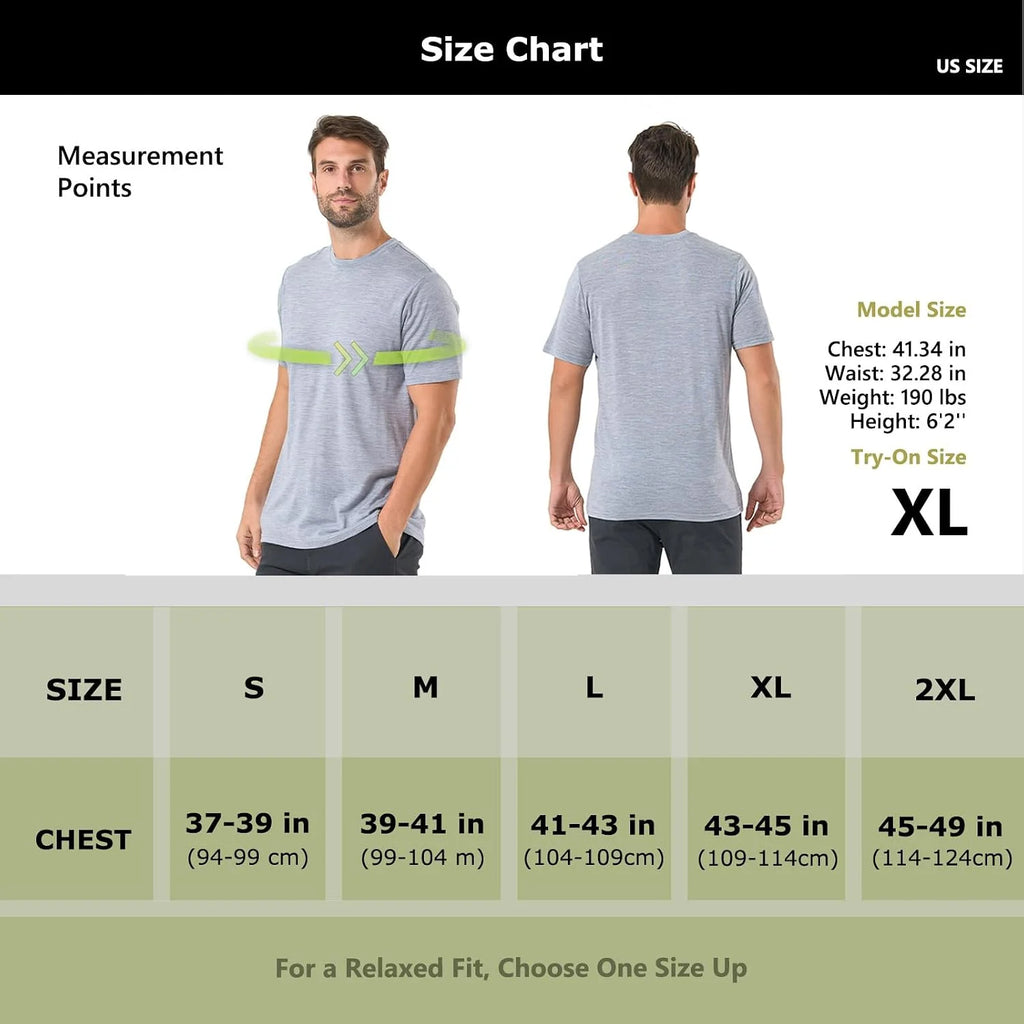 Merino Protect 100% Merino Wool T Shirts for Men Odor Resistance Base Layer Hiking Travel T-Shirt Soft Undershirt