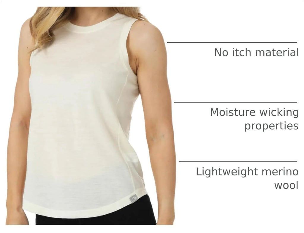 100% Merino Wool Tank Top Women - Active Sleeveless Undershirt Base Layer