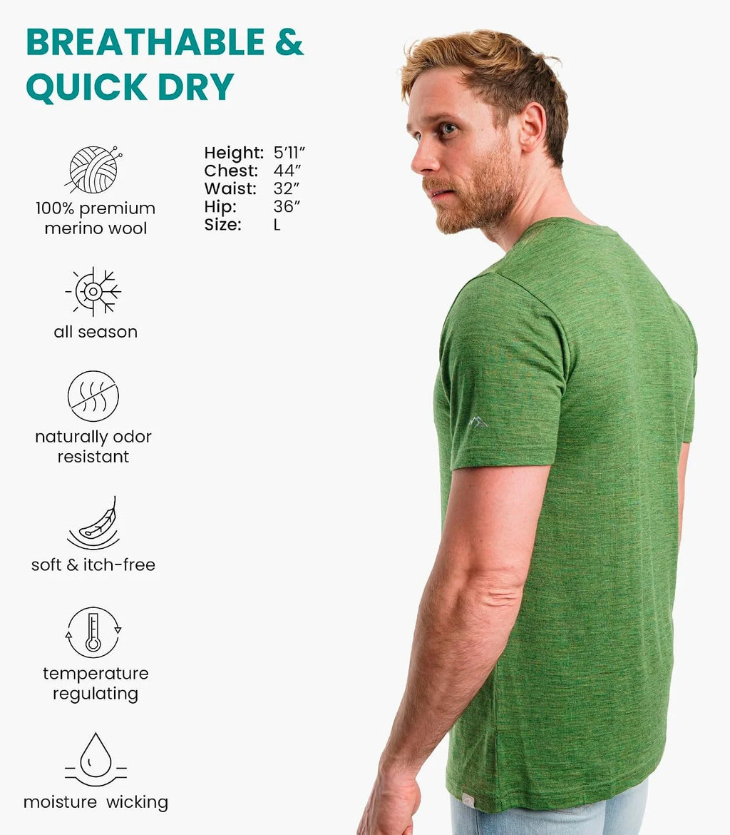 100% Merino Wool T-Shirt Men - Short Sleeve Undershirt Base Layer Top