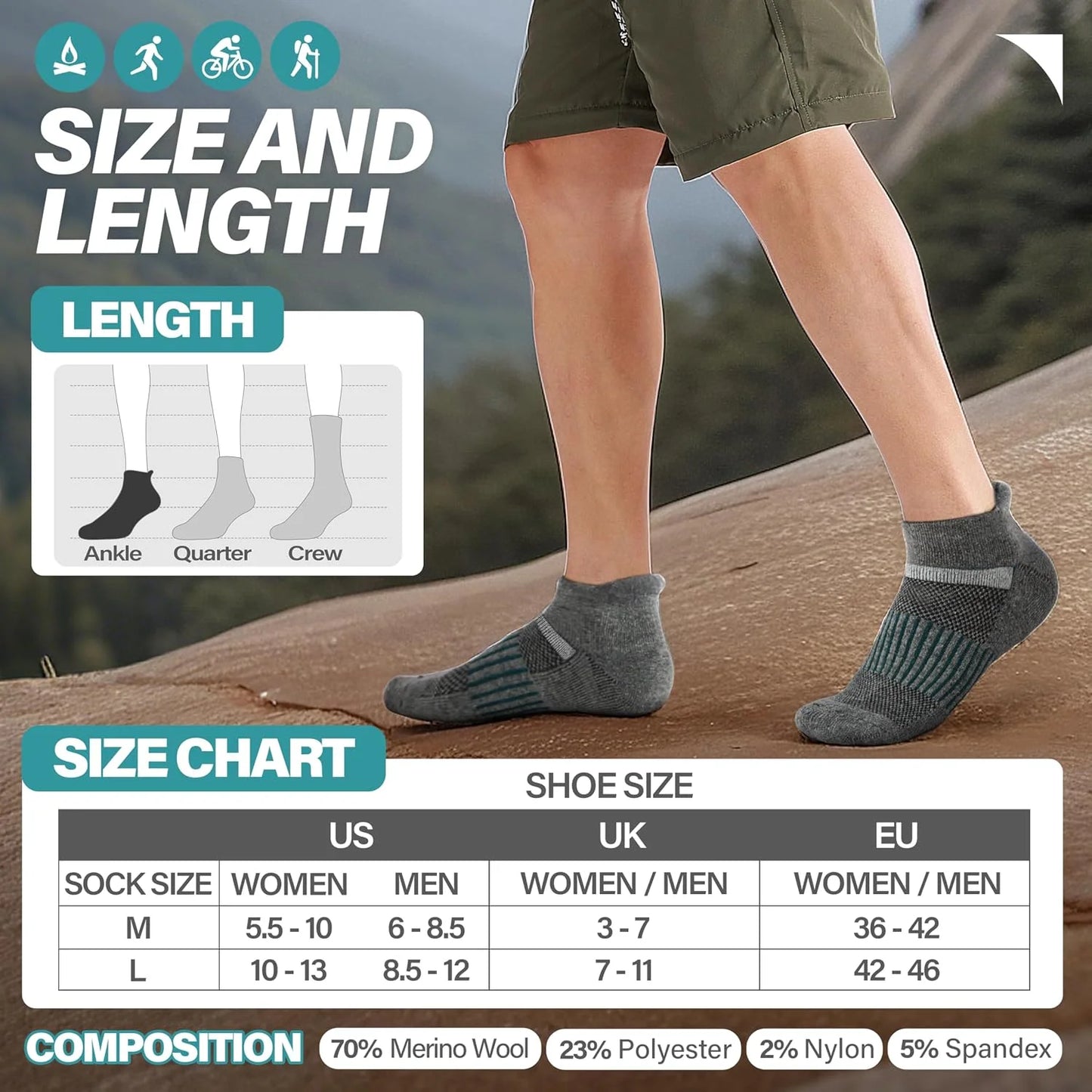 Anlisim Merino Wool Ankle Running Hiking Socks for Women and Men