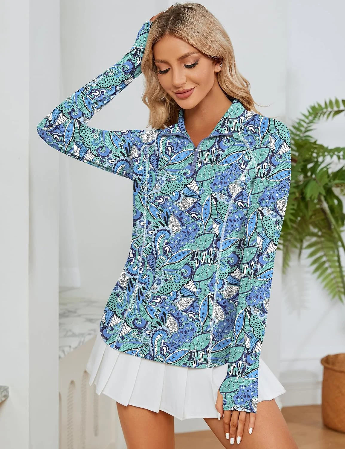 LOMON Women Long Sleeve Shirts Sun Protection 1/4 Zip Summer Quick Dry Hiking Shirts Quarter Zip Pullover for Women