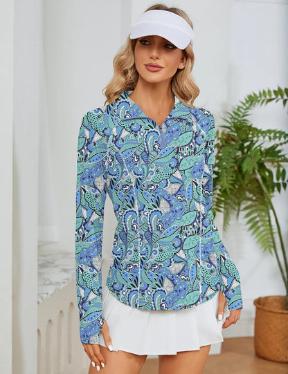 LOMON Women Long Sleeve Shirts Sun Protection 1/4 Zip Summer Quick Dry Hiking Shirts Quarter Zip Pullover for Women