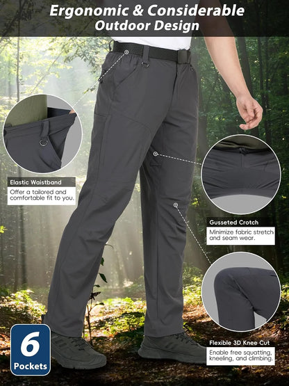 Mens Hiking Pants Lightweight Cargo Work Tactical Nylon Stretch Waterproof Quick Dry Fishing Travel Outdoor 6 Pockets