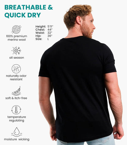 100% Merino Wool T-Shirt Men - Short Sleeve Undershirt Base Layer Top