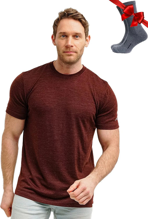 100% Merino Wool T-Shirt Men - Base Layer Top Undershirt with Hiking Socks | Lightweight, Breathable Merino Wool Thermal Shirt, Naturally Odor-Resistant, Moisture-Wicking, Ideal for Hiking, Travel