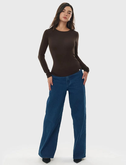Women's Merino Wool Blend Shirts Long Sleeve Tops Crew Neck Fitted Basic Tee Cozy Embrace Collection