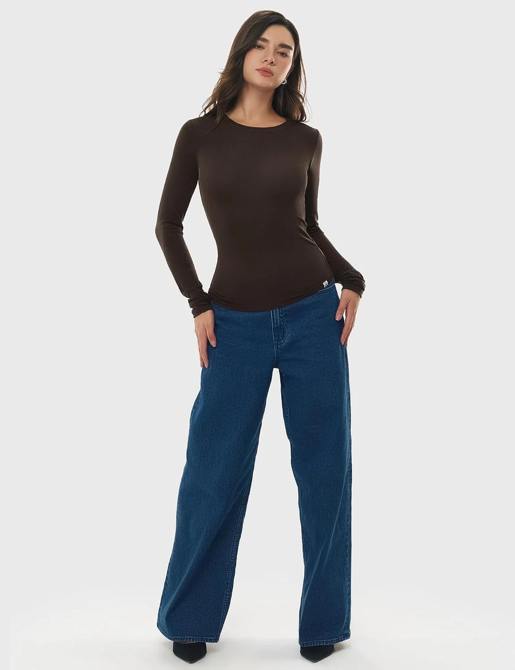 Women's Merino Wool Blend Shirts Long Sleeve Tops Crew Neck Fitted Basic Tee Cozy Embrace Collection