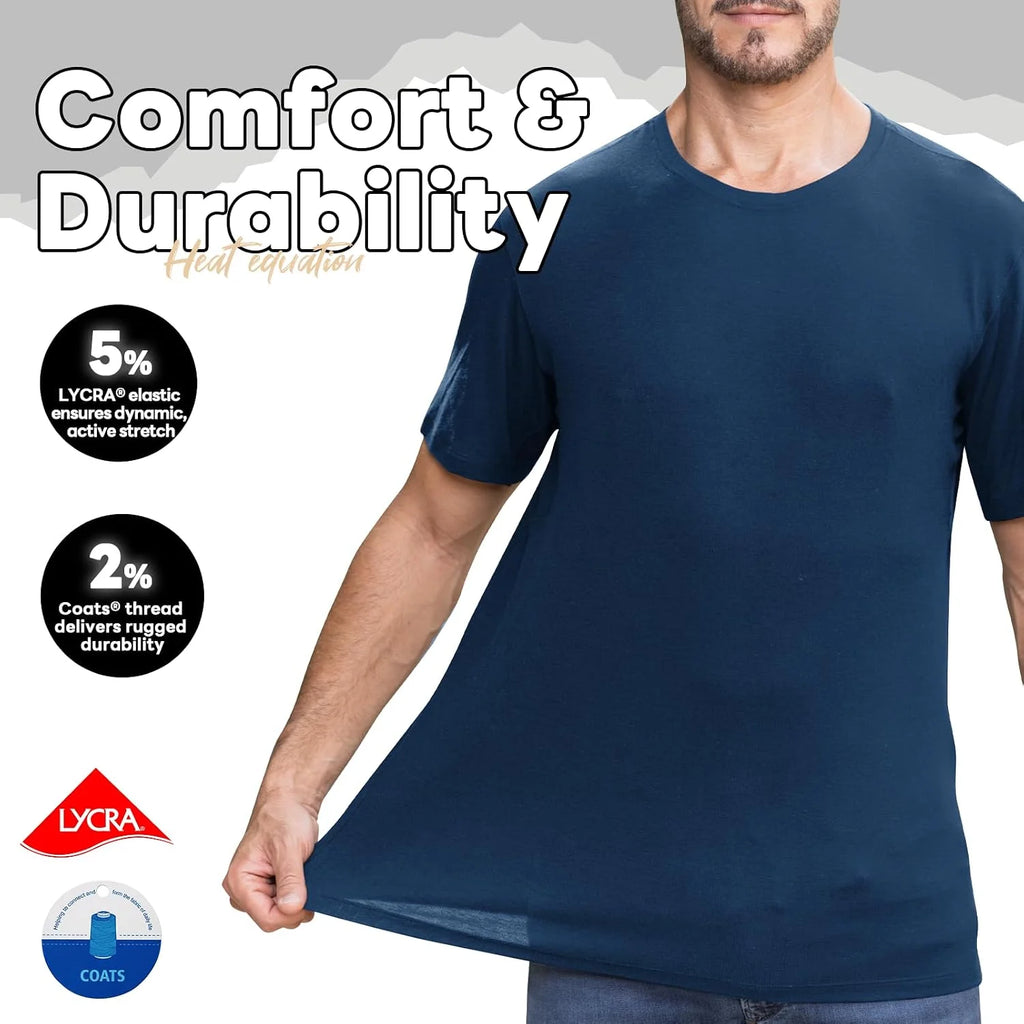 Merino Wool Shirt for Men Bamboo Viscose Moisture Wicking Undershirt Lightweight Crewneck Soft T-Shirt 2P