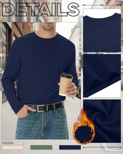 3 Pack Mens Long Sleeve Thermal Shirts Crew Neck Tops