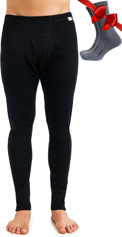 100% Merino Wool Base Layer Mens Pants - Thermal Underwear Long Johns