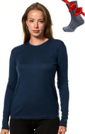 100% Merino Wool Base Layer Women - Long Sleeve Thermal Shirt with Socks