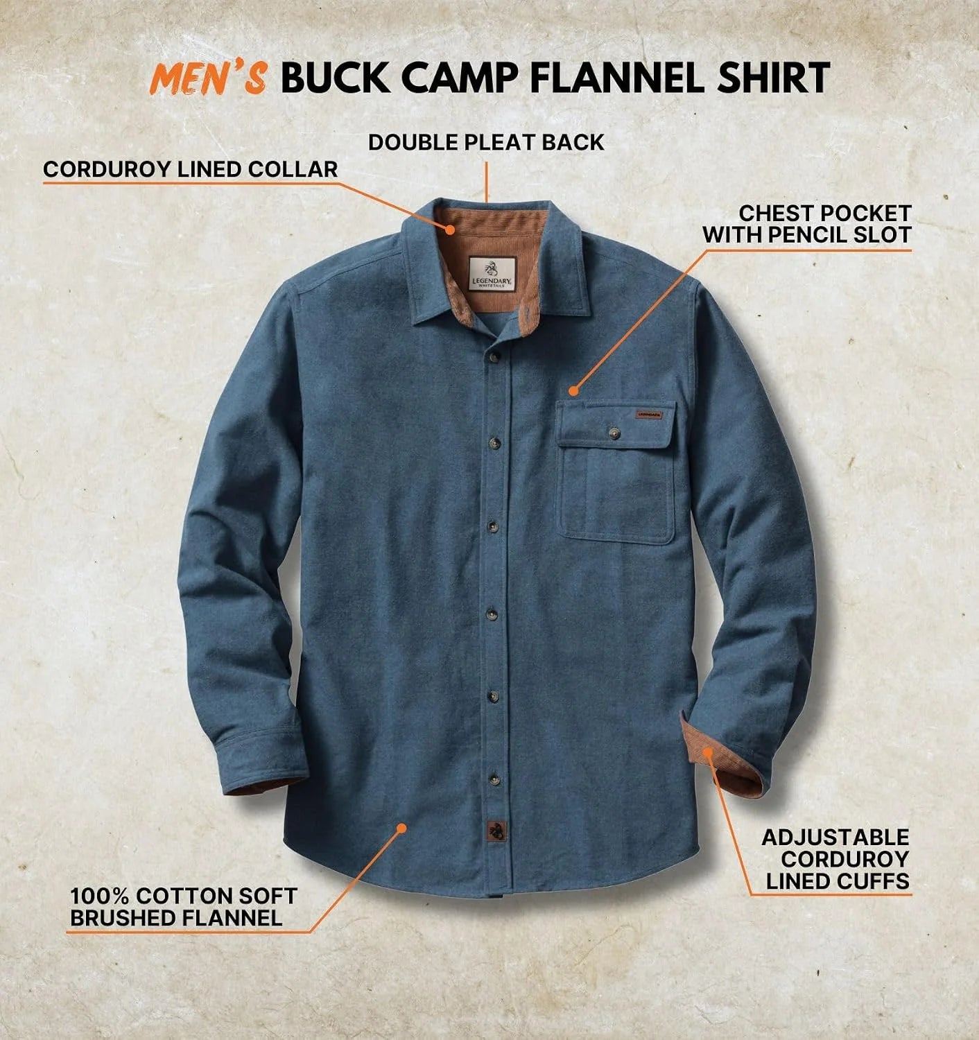 Legendary Whitetails Mens Flannel Long Sleeve Button Down 100% Cotton Shirt