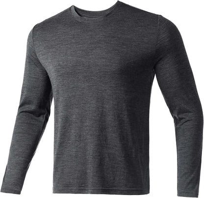 100% Merino Wool Base Layer for Men Long Sleeve Crew Neck Thermal Shirt