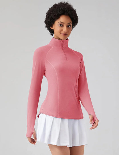 LOMON Women Long Sleeve Shirts Sun Protection 1/4 Zip Summer Quick Dry Hiking Shirts Quarter Zip Pullover for Women