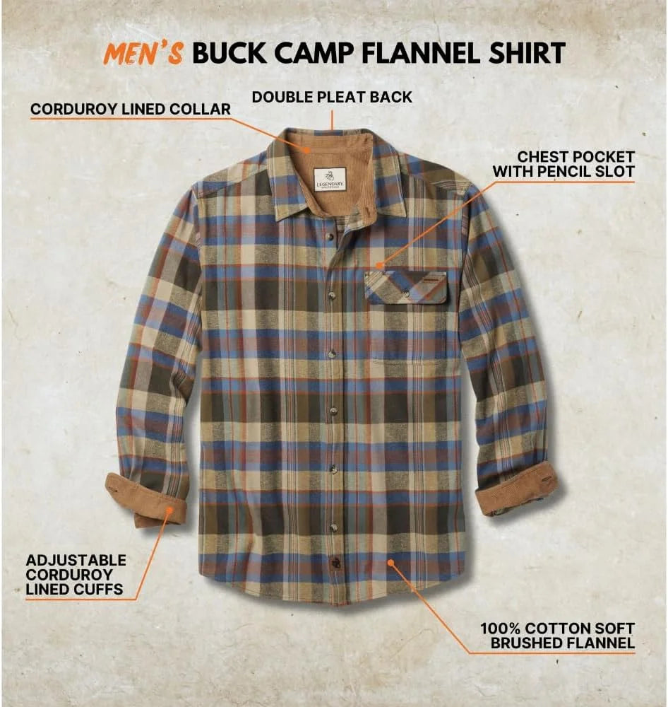 Legendary Whitetails Mens Flannel Long Sleeve Button Down 100% Cotton Shirt
