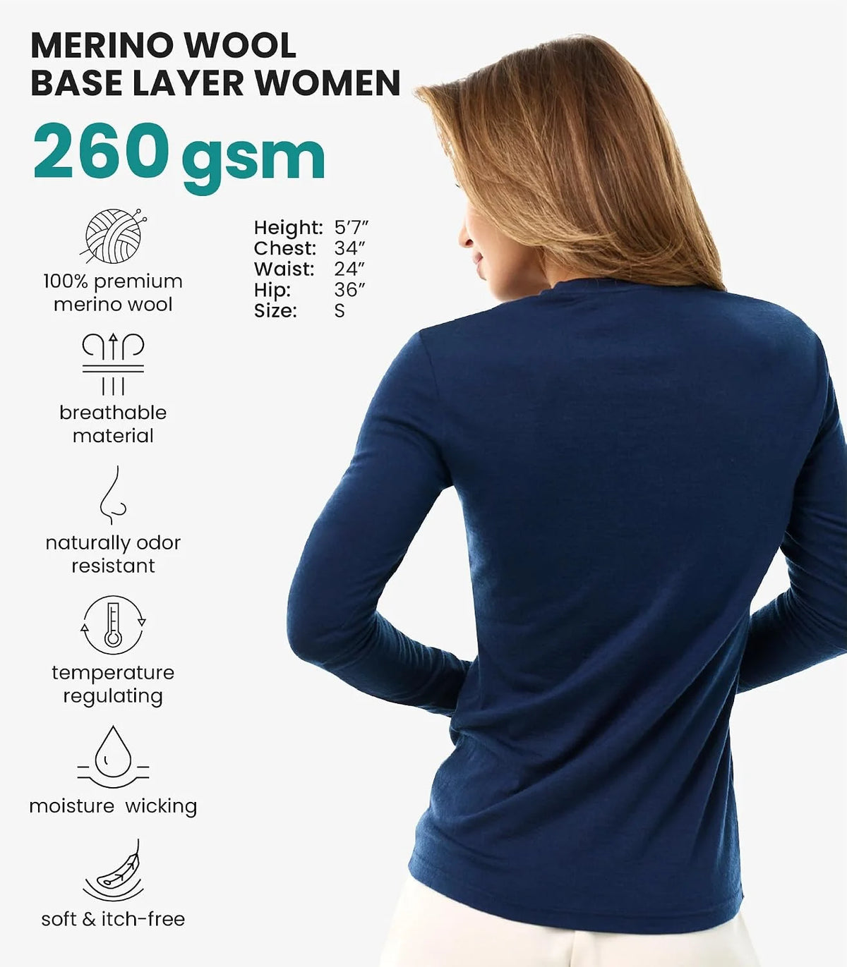 100% Merino Wool Base Layer Women - Thermal Merino Wool Shirt Women