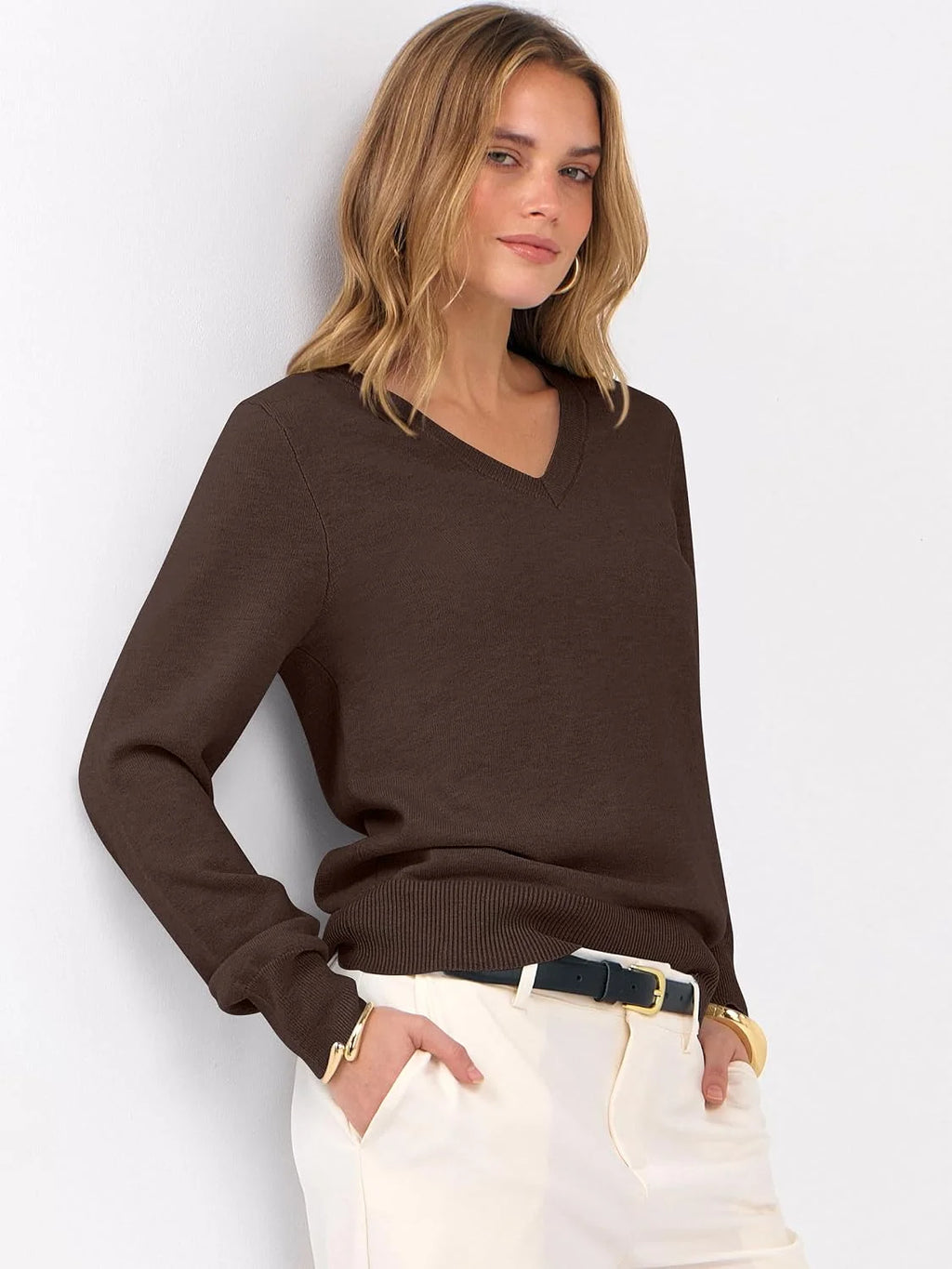 ANRABESS Women’s Fall Long Sleeve V Neck Light Sweaters