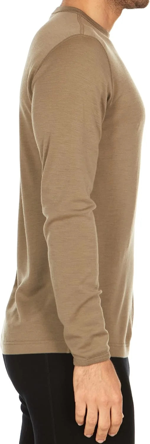 100% Merino Wool - Men's Long Sleeve Crew Shirt - Thermal Base Layer