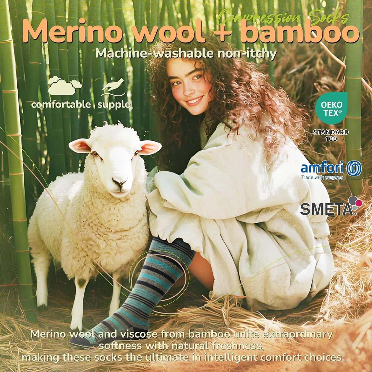 Merino Wool Compression Socks for Women Men 15-20 mmHg for flying