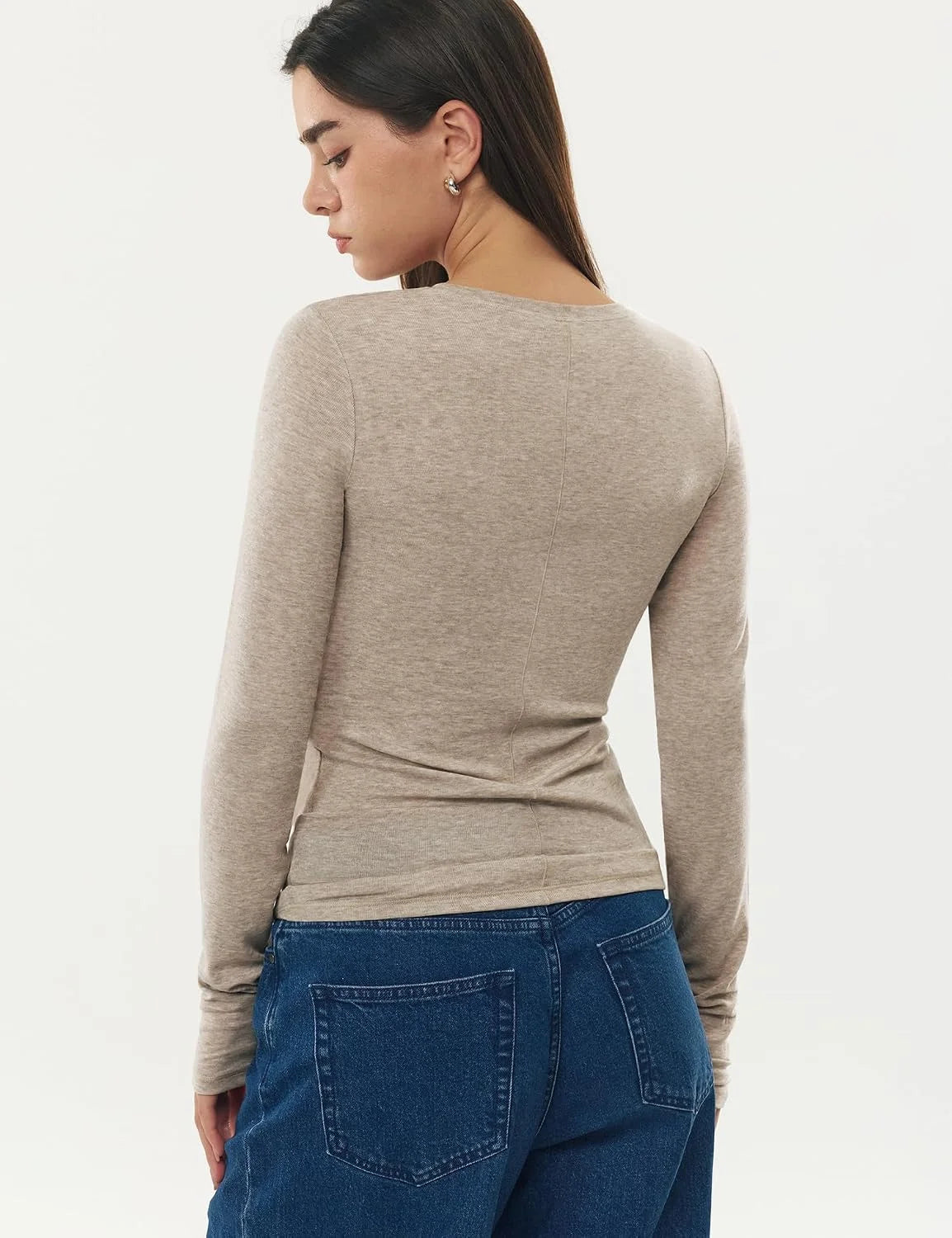 Women's Merino Wool Blend Shirts Long Sleeve Tops Crew Neck Fitted Basic Tee Cozy Embrace Collection