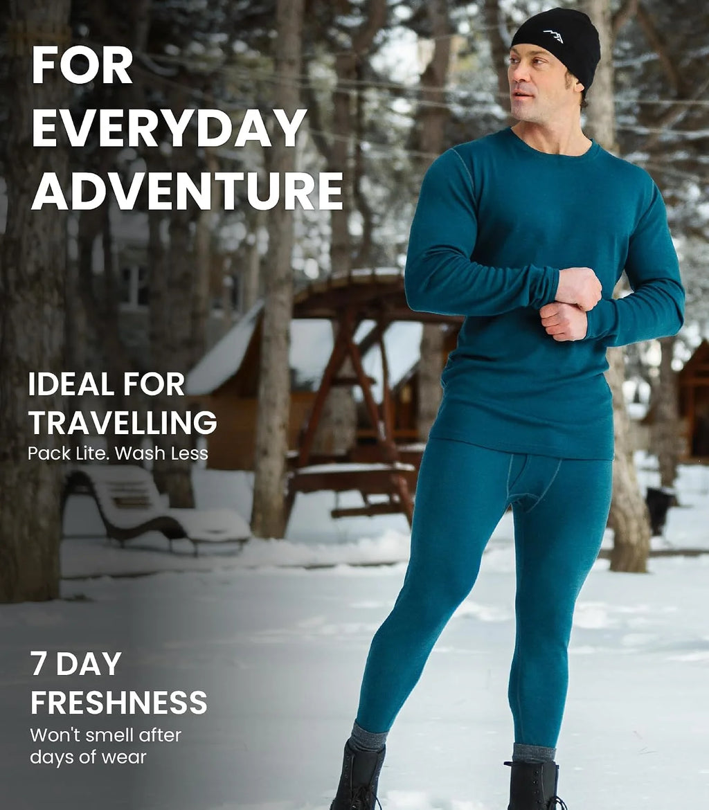 100% Merino Wool Base Layer Mens Pants - Thermal Underwear Long Johns