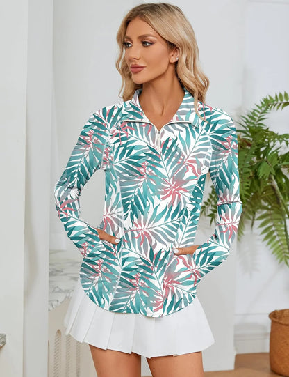 LOMON Women Long Sleeve Shirts Sun Protection 1/4 Zip Summer Quick Dry Hiking Shirts Quarter Zip Pullover for Women