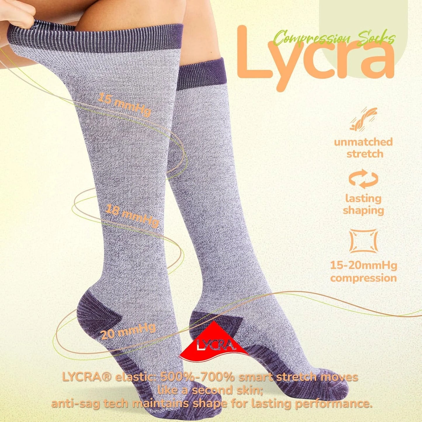 Merino Wool Compression Socks for Women Men 15-20 mmHg for flying