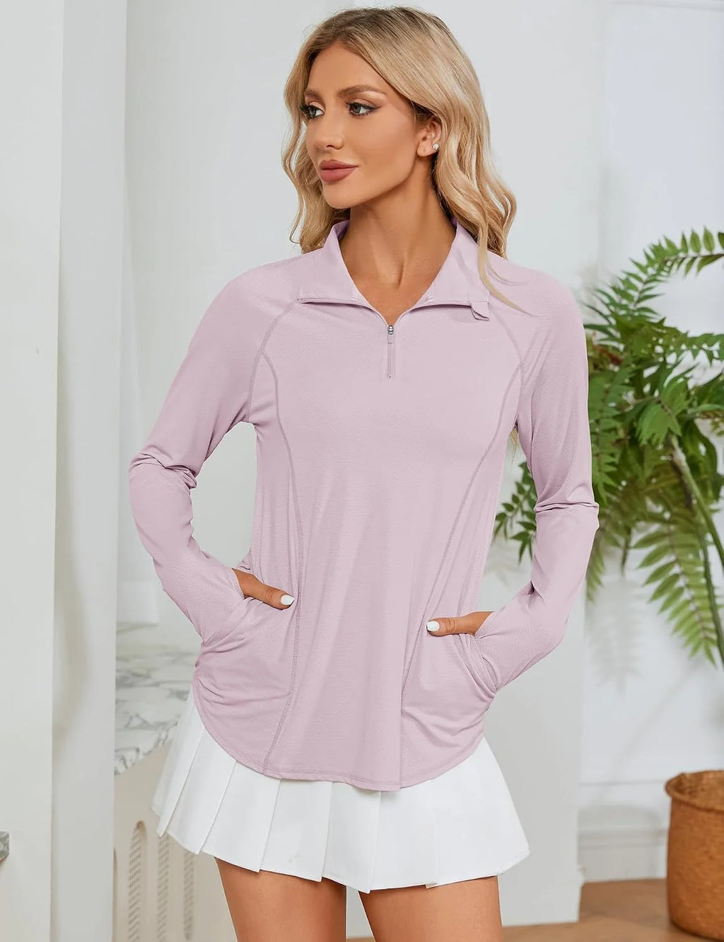 LOMON Women Long Sleeve Shirts Sun Protection 1/4 Zip Summer Quick Dry Hiking Shirts Quarter Zip Pullover for Women
