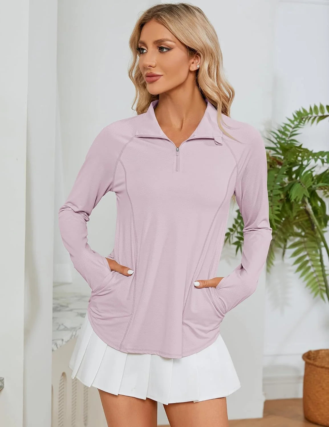 LOMON Women Long Sleeve Shirts Sun Protection 1/4 Zip Summer Quick Dry Hiking Shirts Quarter Zip Pullover for Women