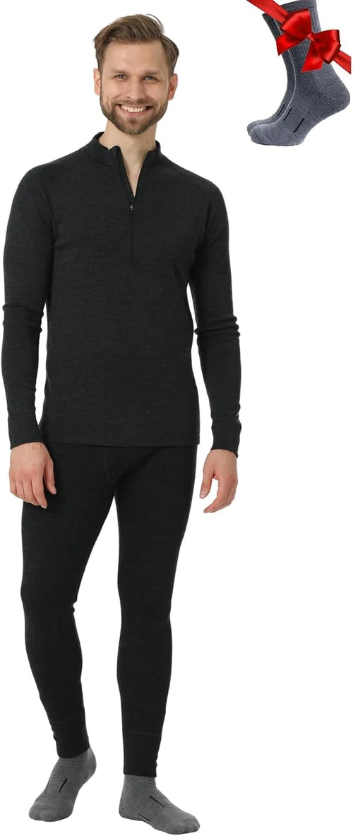 100% Merino Wool Base Layer Men Set - Thermal Underwear for Men Long Johns | Lightweight, Midweight, Heavyweight Long Johns, Naturally Odor-Resistant, Breathable Active Underwear, Hiking, Skiing