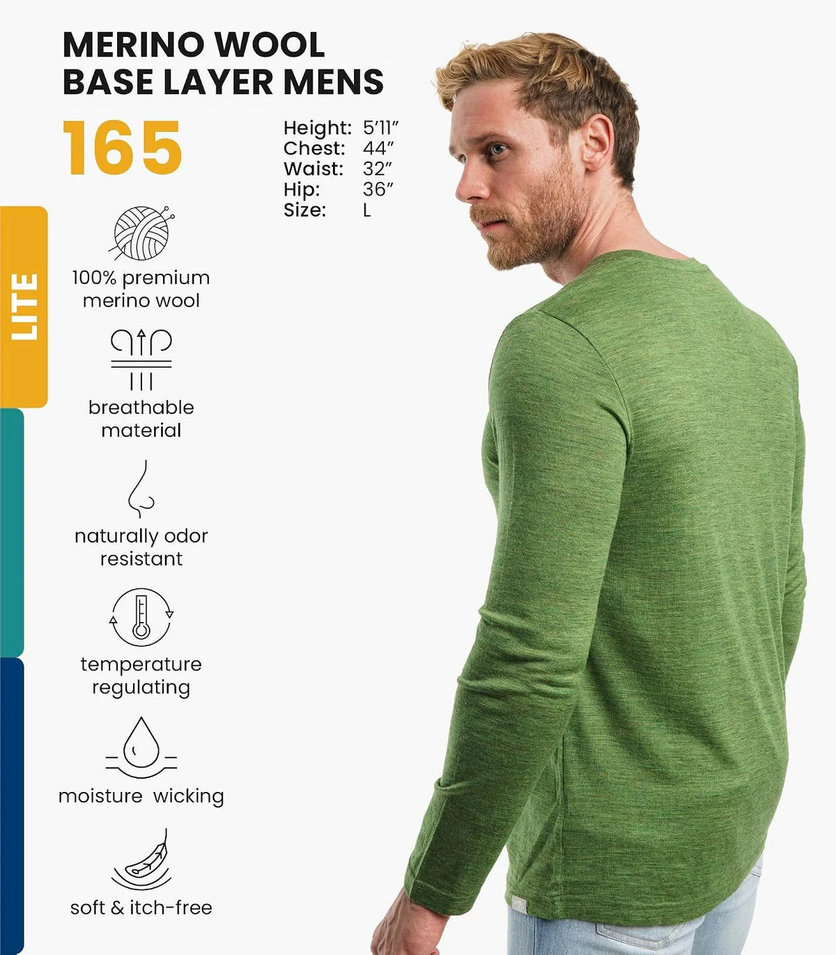 100% Merino Wool Base Layer Mens - Long Sleeve Thermal Shirts with Socks