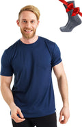 100% Merino Wool T-Shirt Men - Base Layer Top Undershirt with Hiking Socks