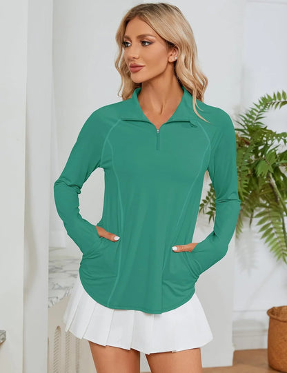 LOMON Women Long Sleeve Shirts Sun Protection 1/4 Zip Summer Quick Dry Hiking Shirts Quarter Zip Pullover for Women