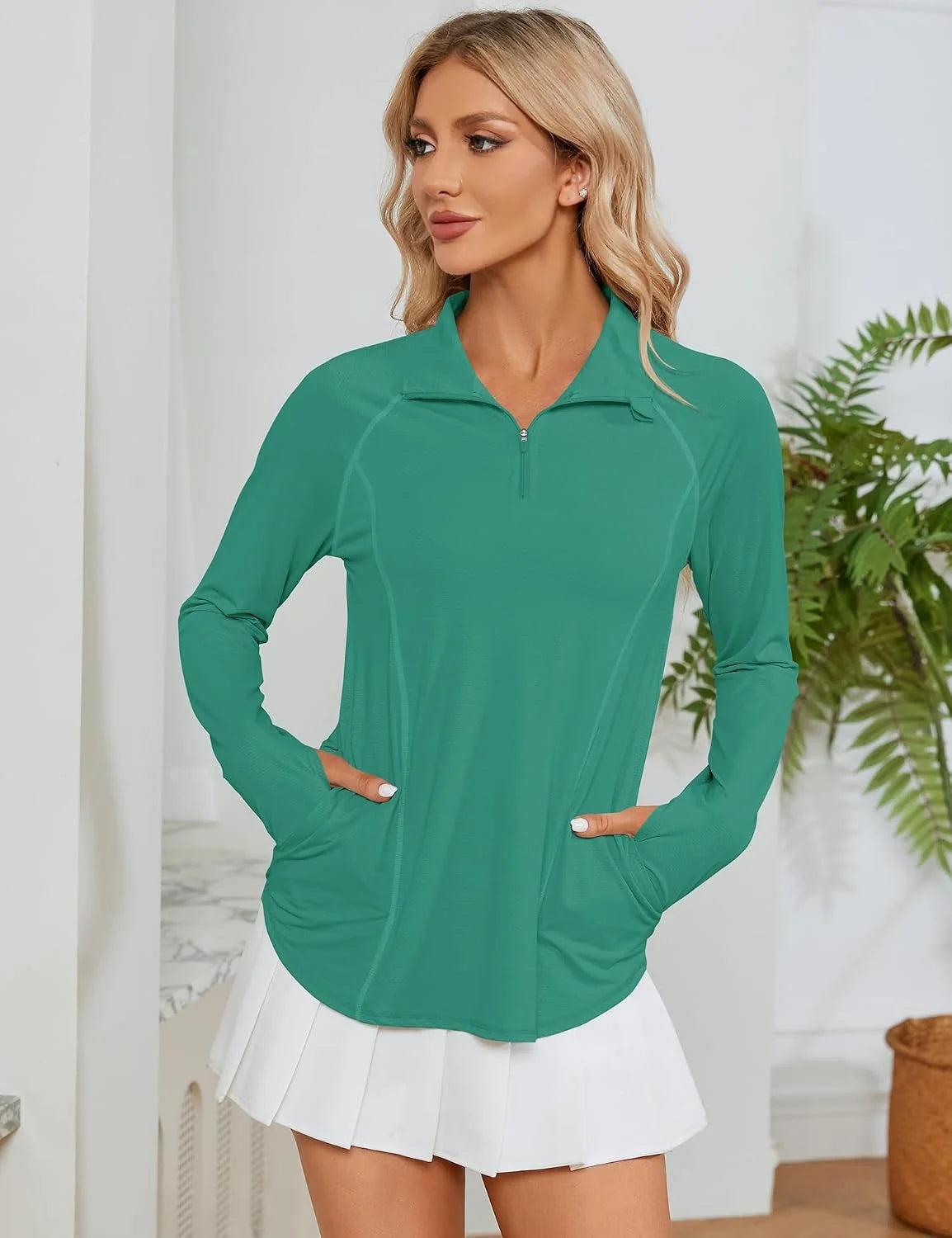 LOMON Women Long Sleeve Shirts Sun Protection 1/4 Zip Summer Quick Dry Hiking Shirts Quarter Zip Pullover for Women