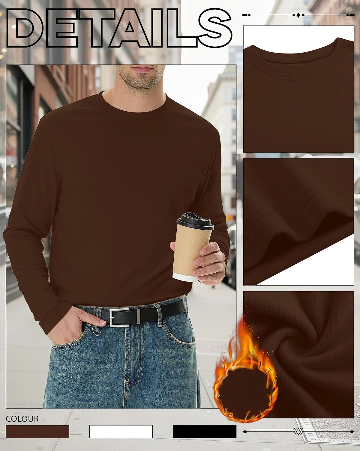 3 Pack Mens Long Sleeve Thermal Shirts Crew Neck Tops