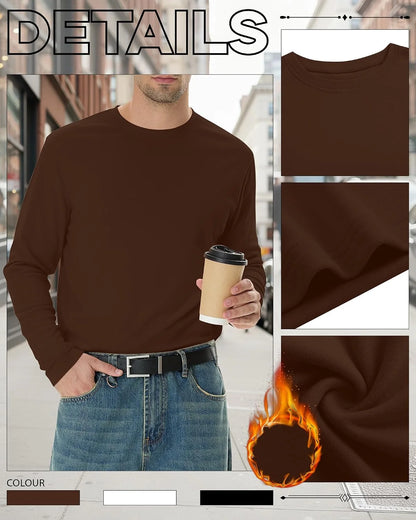 3 Pack Mens Long Sleeve Thermal Shirts Crew Neck Tops