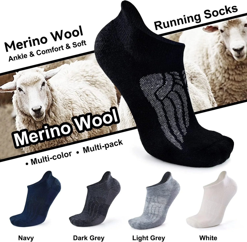 Busy Socks Merino Wool Compression Support Ankle Running Hiking Socks for Men Women, Soft Thick Cushion Tab Socks 3/6 Pairs