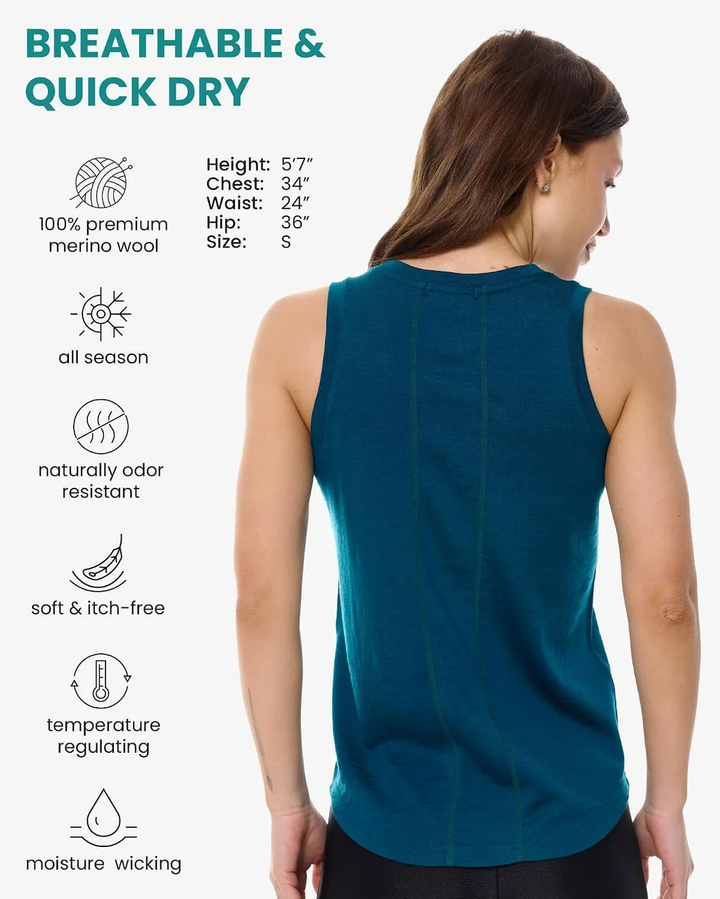100% Merino Wool Tank Top Women - Active Sleeveless Undershirt Base Layer