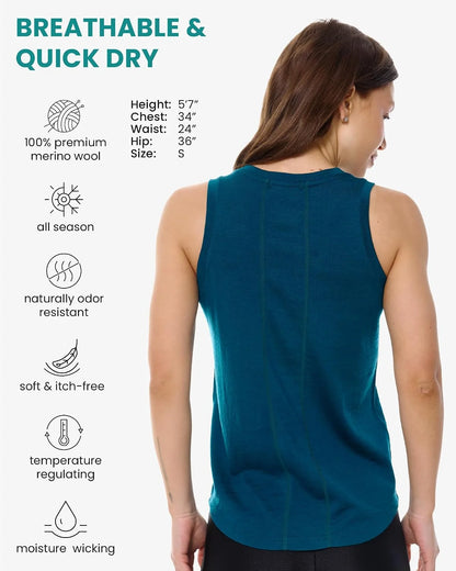 100% Merino Wool Tank Top Women - Active Sleeveless Undershirt Base Layer