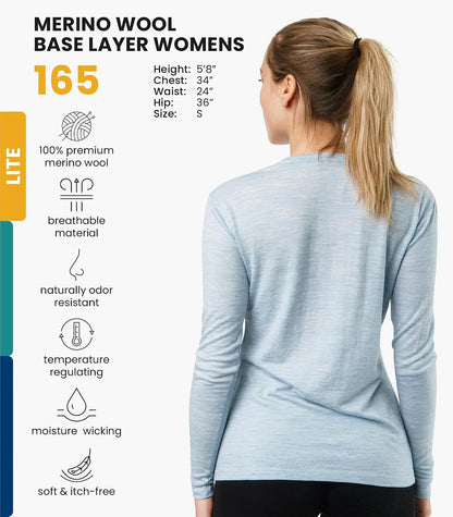 100% Merino Wool Base Layer Women - Long Sleeve Thermal Shirt with Socks