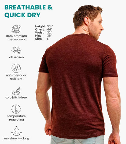 100% Merino Wool T-Shirt Men - Base Layer Top Undershirt with Hiking Socks