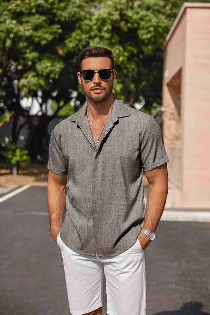 COOFANDY Men's Linen Shirts Short Sleeve Casual Shirts Button Down Shirt for Men Beach Summer Wedding Shirt