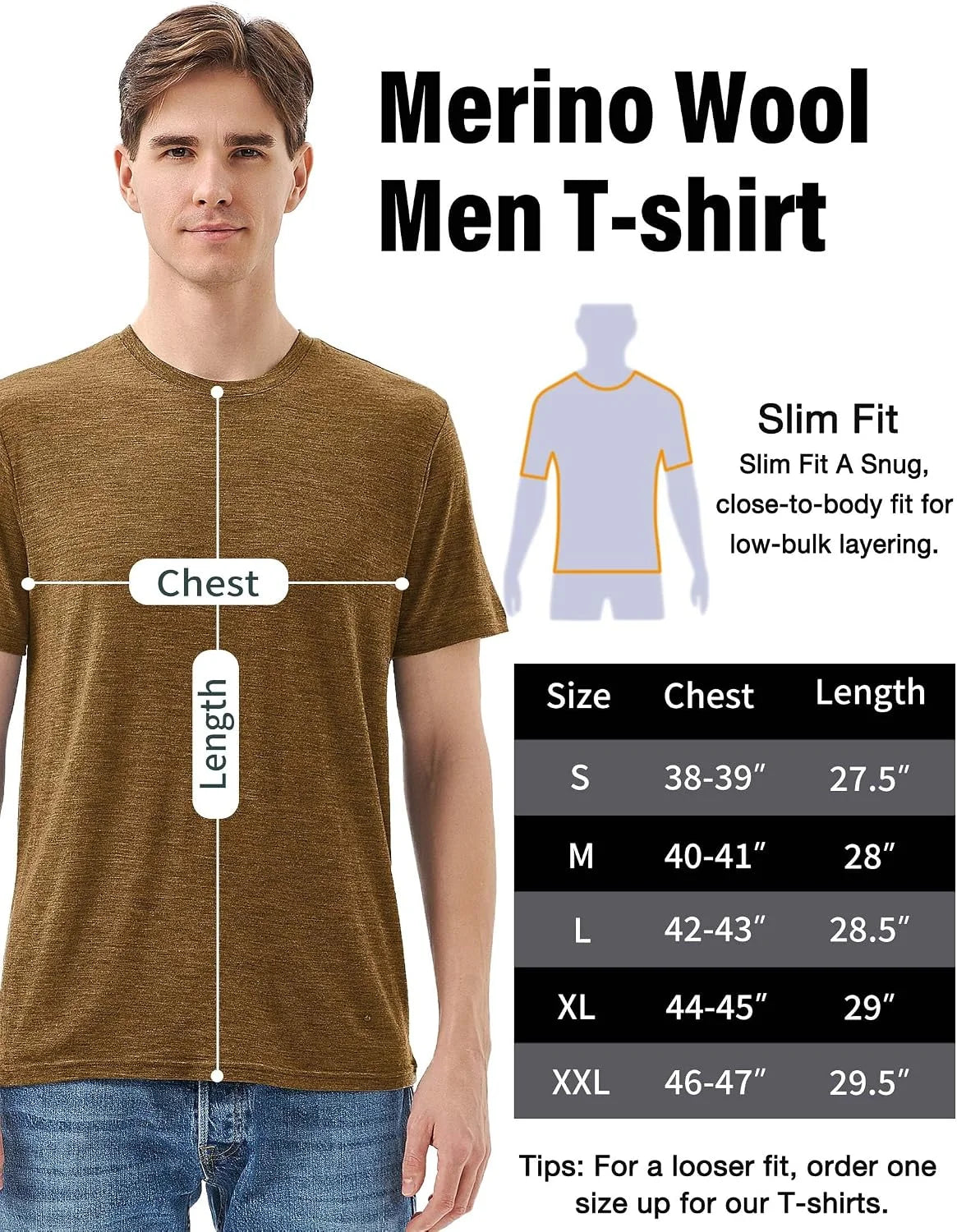Merino Protect 100% Merino Wool T Shirts for Men Odor Resistance Base Layer Hiking Travel T-Shirt Soft Undershirt