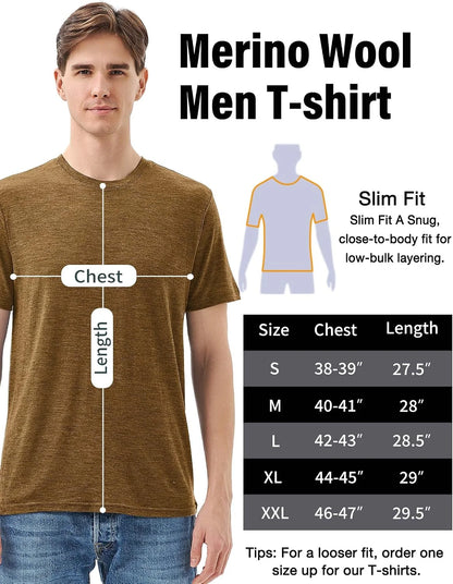 Merino Protect 100% Merino Wool T Shirts for Men Odor Resistance Base Layer Hiking Travel T-Shirt Soft Undershirt