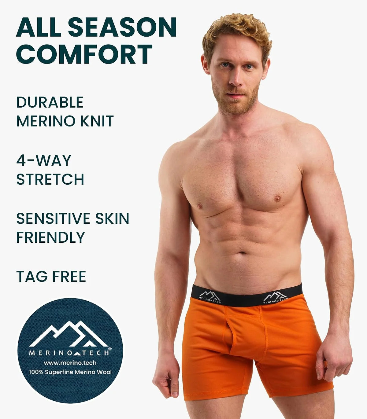 100% Merino Wool Underwear Mens - 1-2 Pack Boxer Briefs for Men 17.5um