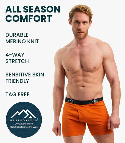 100% Merino Wool Underwear Mens - 1-2 Pack Boxer Briefs for Men 17.5um